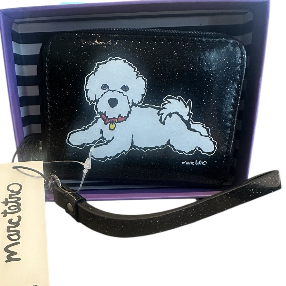 NWT Marc Tetro Black Glittered Bichon Dog Wristlet Wallet